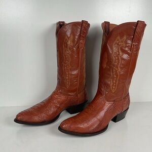 Vintage Longhorn Ostrich Leg Cowboy Boots | Exotic | Tooled Inlays | Men’s 13 D